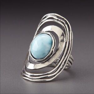 Elegant Larimar silver oval Boho Native Ring